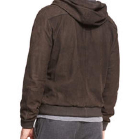 Vince Leather Suede Zip Up Hoodie Espresso Brown - Picture 2 of 7